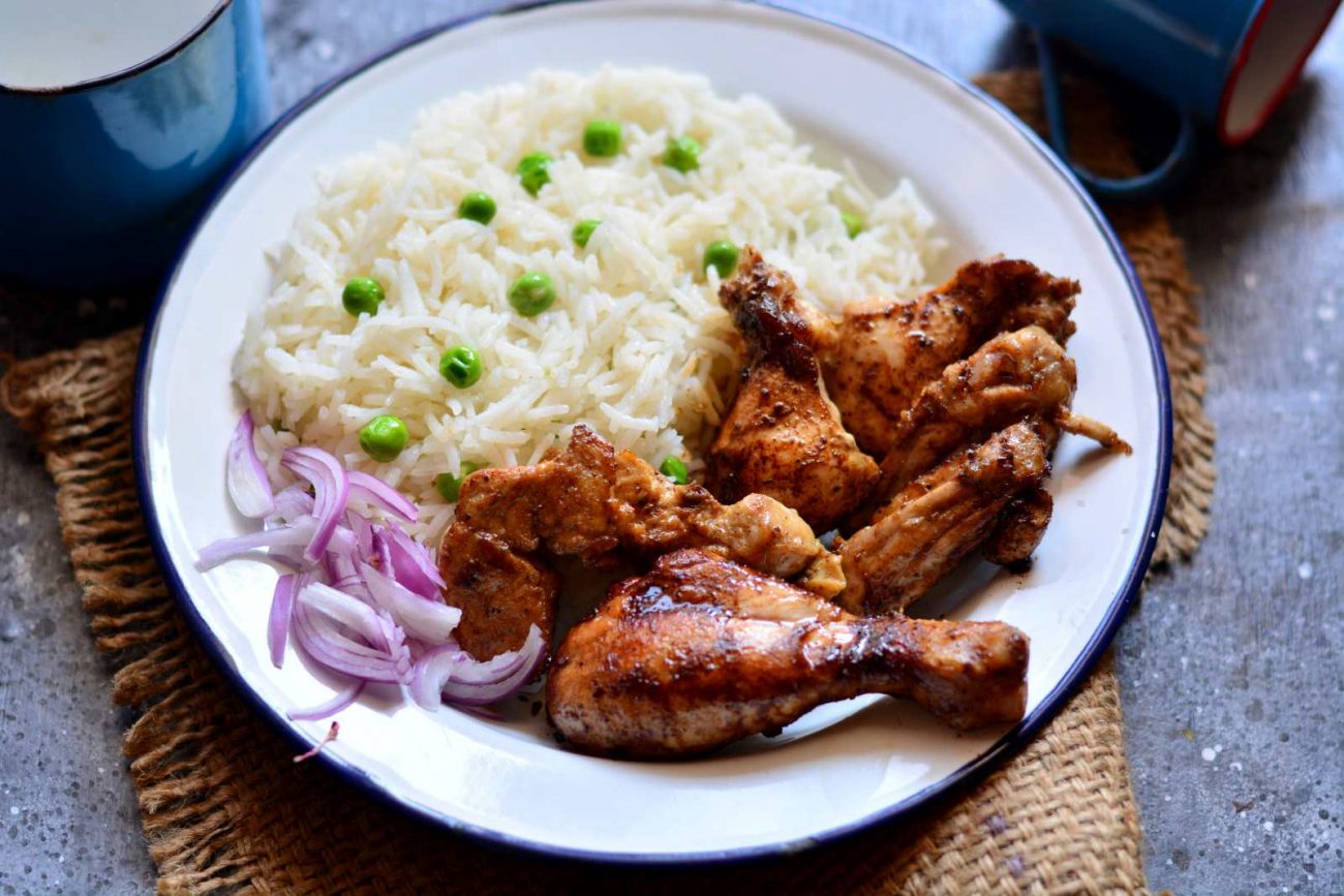 JERK CHICKEN WITH RICE AND PEAS