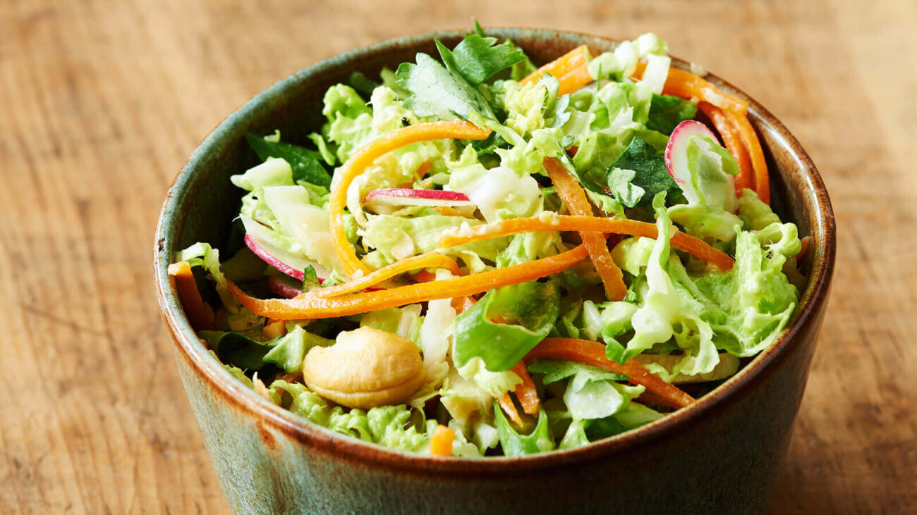 CHICKEN SATAY WITH CABBAGE AND CARROT SLAW