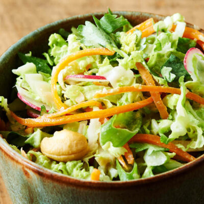 chicken satay with cabbage and carrot slaw